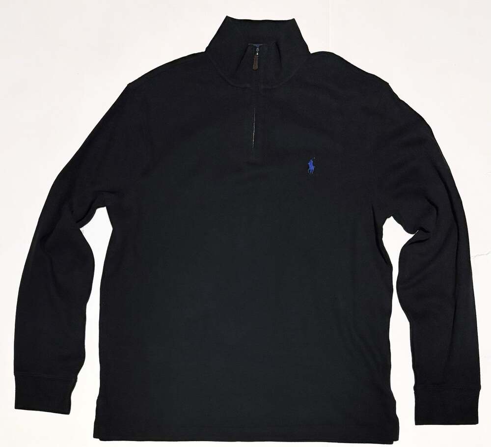 Polo Ralph Lauren 1/4 Zip Sweatshirt Mens M Black Estate Rib Quarter Zip NWT